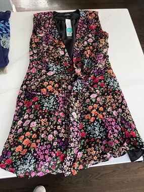 Yumi Kim Black Floral Wrap Dress with Pink, Orange, Red and Green Accents